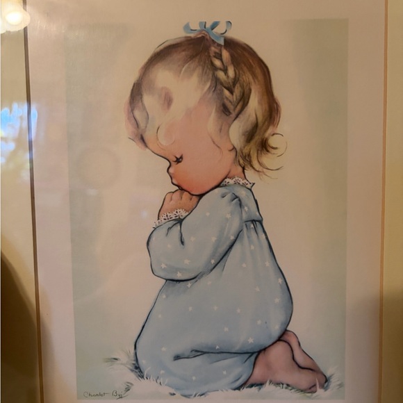 Vintage “A Child’s Prayer” art print collectible lithograph art by Charlot Byj. - Picture 2 of 4